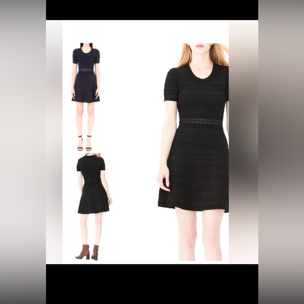Sandro Mini Dress Black Ribbed Cotton Knit Ruched Low Cut Sandro size 1 = US 4